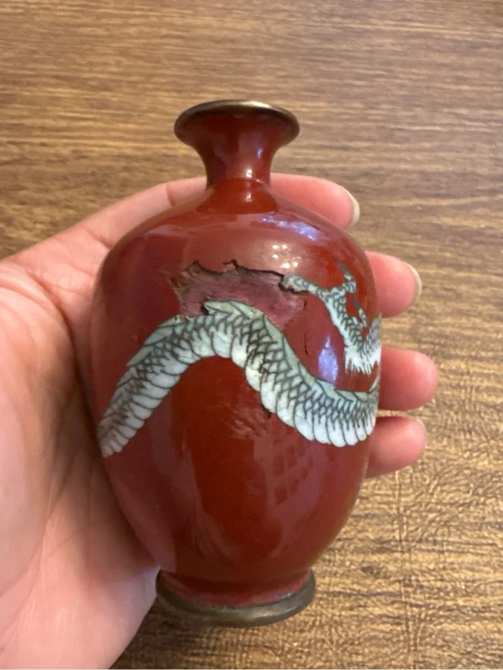 Dragon Cloisonne Vase Japanese vintage 3.5” small 1900’s